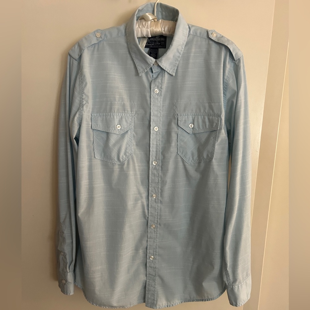 American Rag Sky Blue Button Down Shirt Sz Large Mens